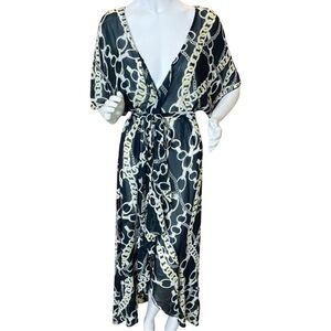 Mangosteen Chain Print Chiffon/Sheer Wrap Dress